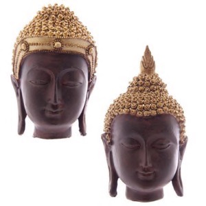 Buddha hoved guld/træfarvet polyresin h:10cm - Se Buddha figurer og Spejle